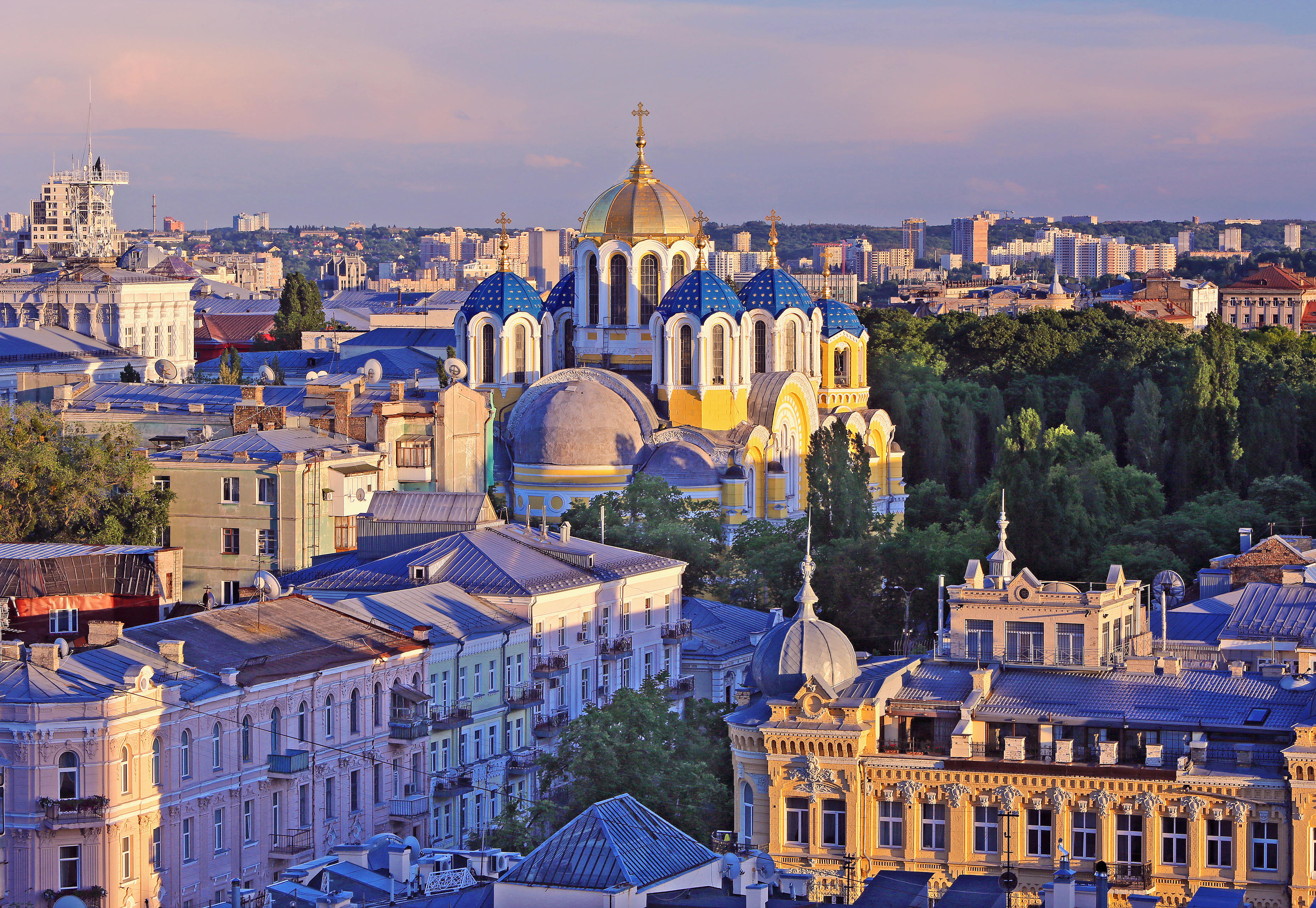Kiev panorama with Volodymyrsky cathedral, Kiev, Ukraine