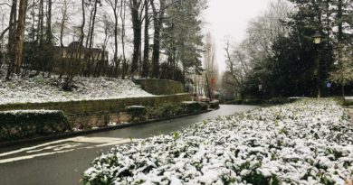 Snow along street in Ixelles in Brussels-Capital Region